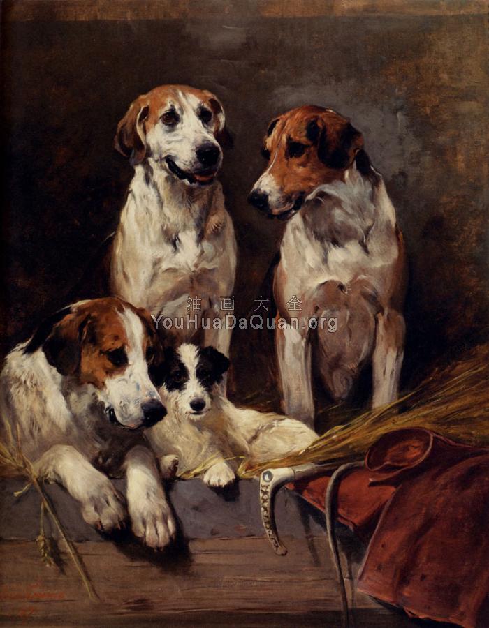 Three Hounds With A Terrier - 约翰·伊姆斯